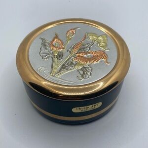 Vtg Chokin 24K Gilded Silver & Gold Japan Birds Flowers Ceramic Trinket Box 3.5”